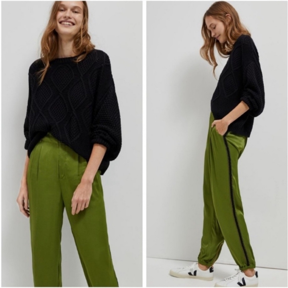 Anthropologie Diandra Green Silk Jogger Pants Sz 4